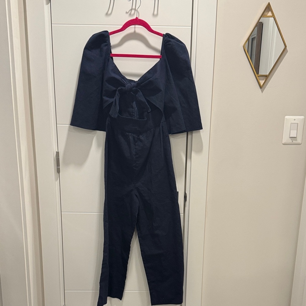 Front tie Navy linen like Jumpsuit
